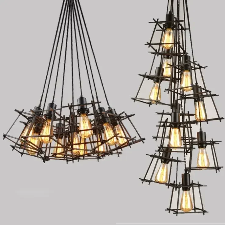 American retro iron industrial chandeliers creative personality bar restaurant cafe clothing store chandeliers led lighting lamp