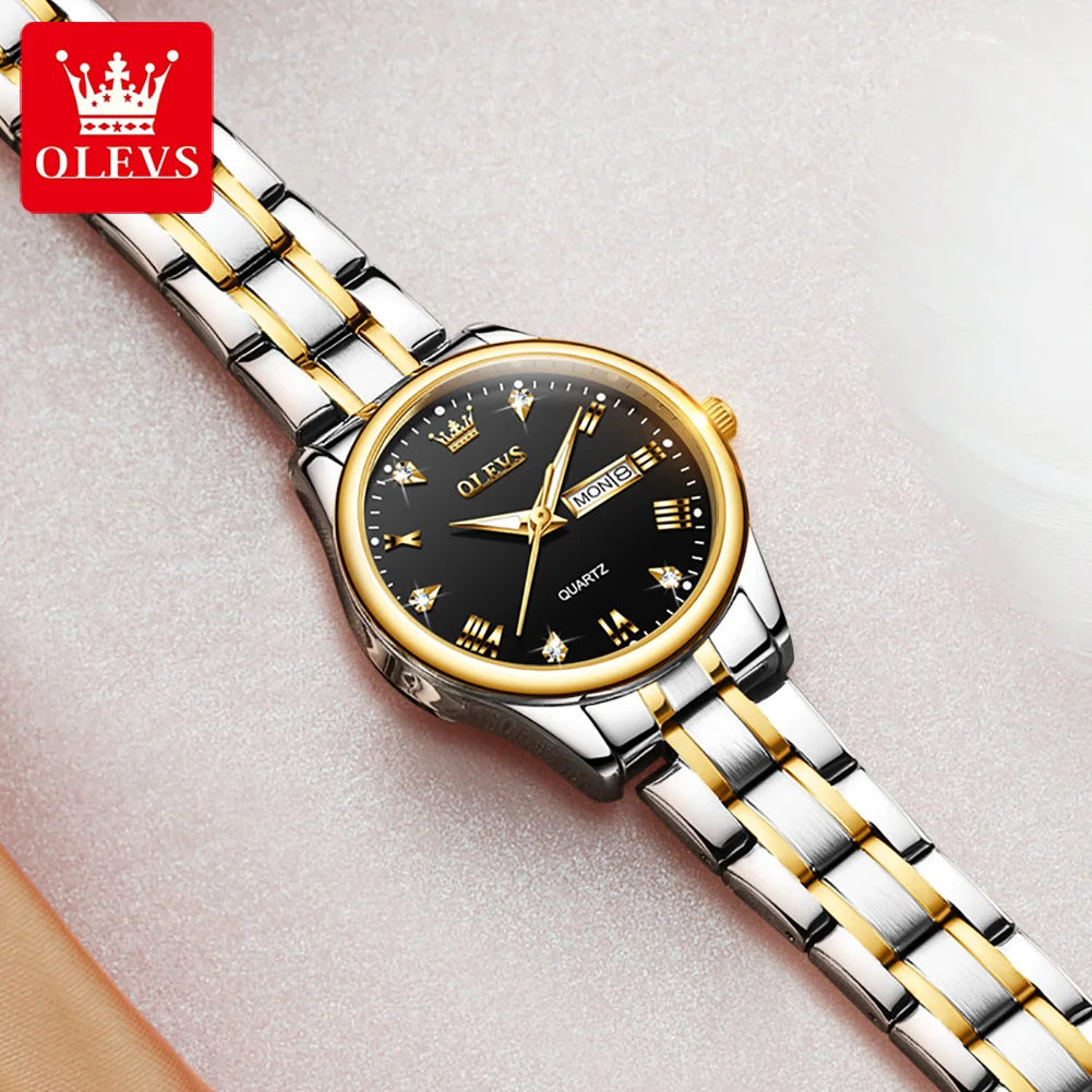 OLEVS Women Wrist Watch Original Watches for Ladies Waterproof Stainless Steel Luxury Quartz Woman Wristwatch Gold reloj hombre