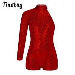 Kid Girls Gymnastics Leotard One Shoulder Long Sleeve Shiny Sequin Jumpsuit Ballet Dance Zipper Biketard Short Unitard Dancewear