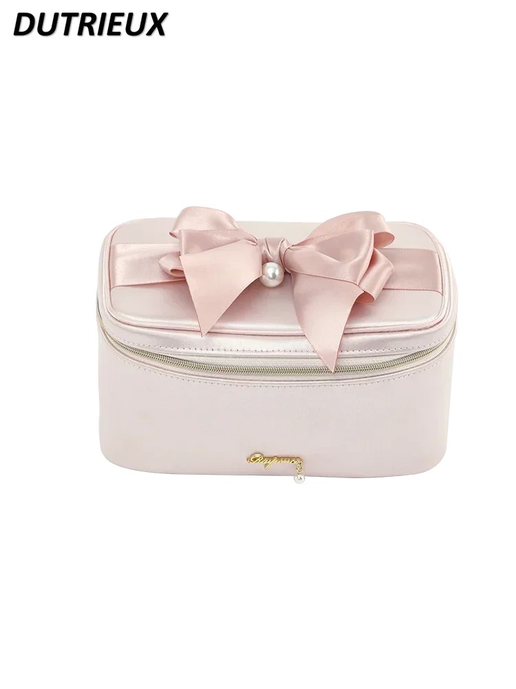 Japanese Style Girl Heart Storage Cosmetic Bag Female 2024 New Solid Color Large Capacity Portable Travel Women's Makeup Cases