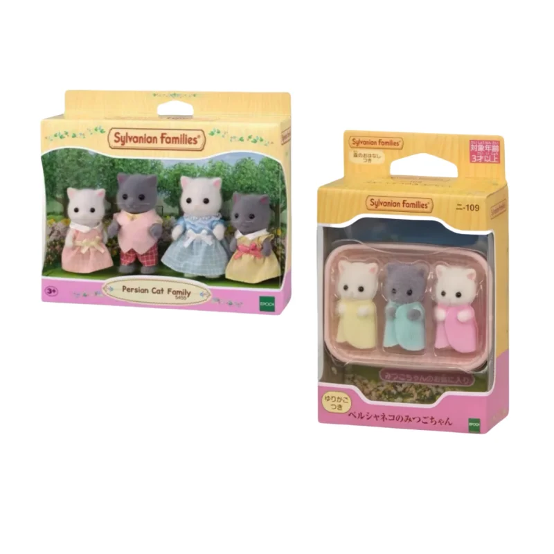 Gorąca sprzedaż Sylvanian Families Figurki Anime Śliczny perski kot Rodzina trójkąta Seria Flokowana lalka Zbieraj ozdoby Zabawki Prezenty świąteczne