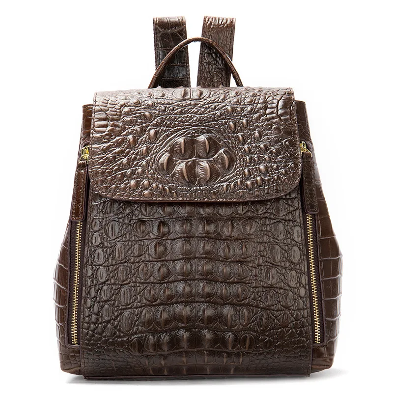 Aligator Pattern Genuine Leather Backpack Ladies Vintage Real Cowhide Shoulder Bag Crocodile Women Leather Backpacks