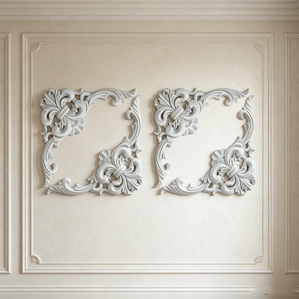 PU Ceiling Molding Kit Corner Mural Trim Accent Wall Decor for Medallion Ceiling with Baroque Floral Carving Wall Panels