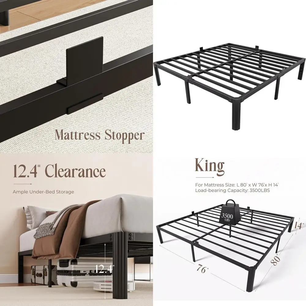 

King Size Metal Bed Frame 14 High Platform, Heavy Duty with Steel Slats, No Box Spring, Easy Assembly, Noise-Free, Under Bed Sto