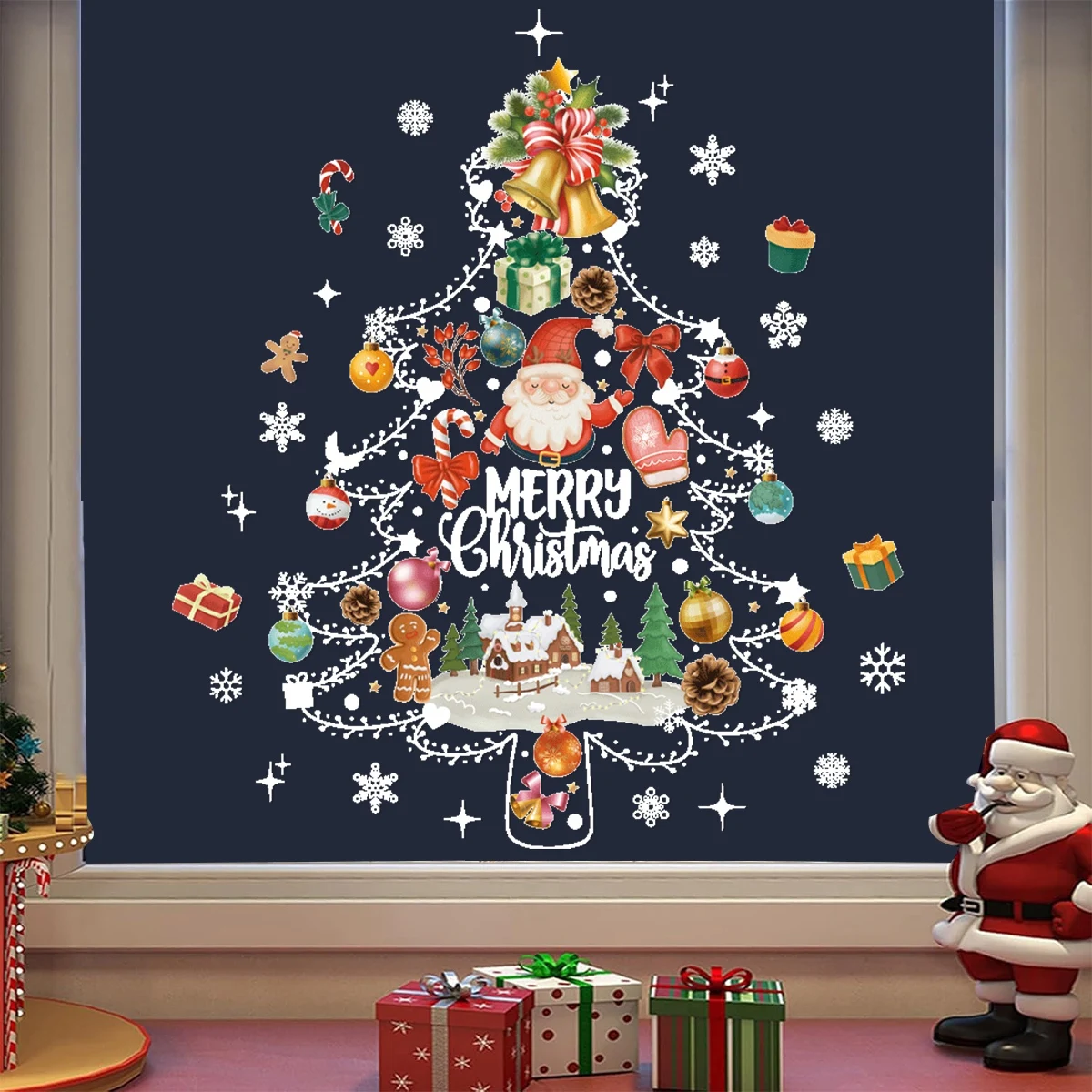 Weihnachts-Fensteraufkleber, Weihnachts-Designs, Etikettenaufkleber für Fenster, Laden, Displays, Einkaufszentrum, Glasfenster, Weihnachtsschmuck, Navidad