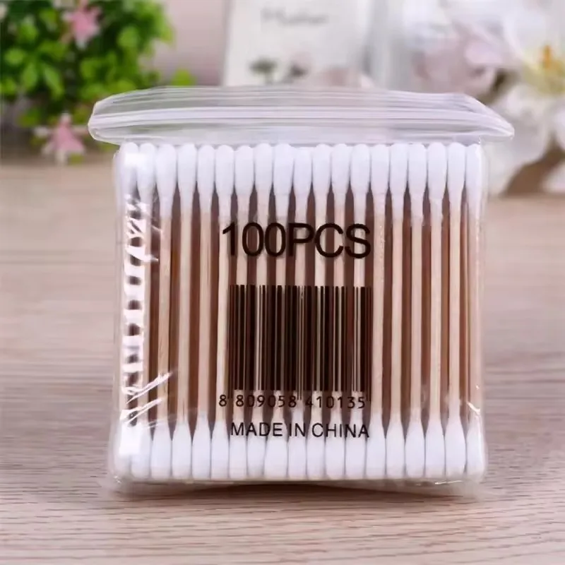 Double headed cotton ladies' makeup cotton swab, wooden stick, nose and ear cleaning tool