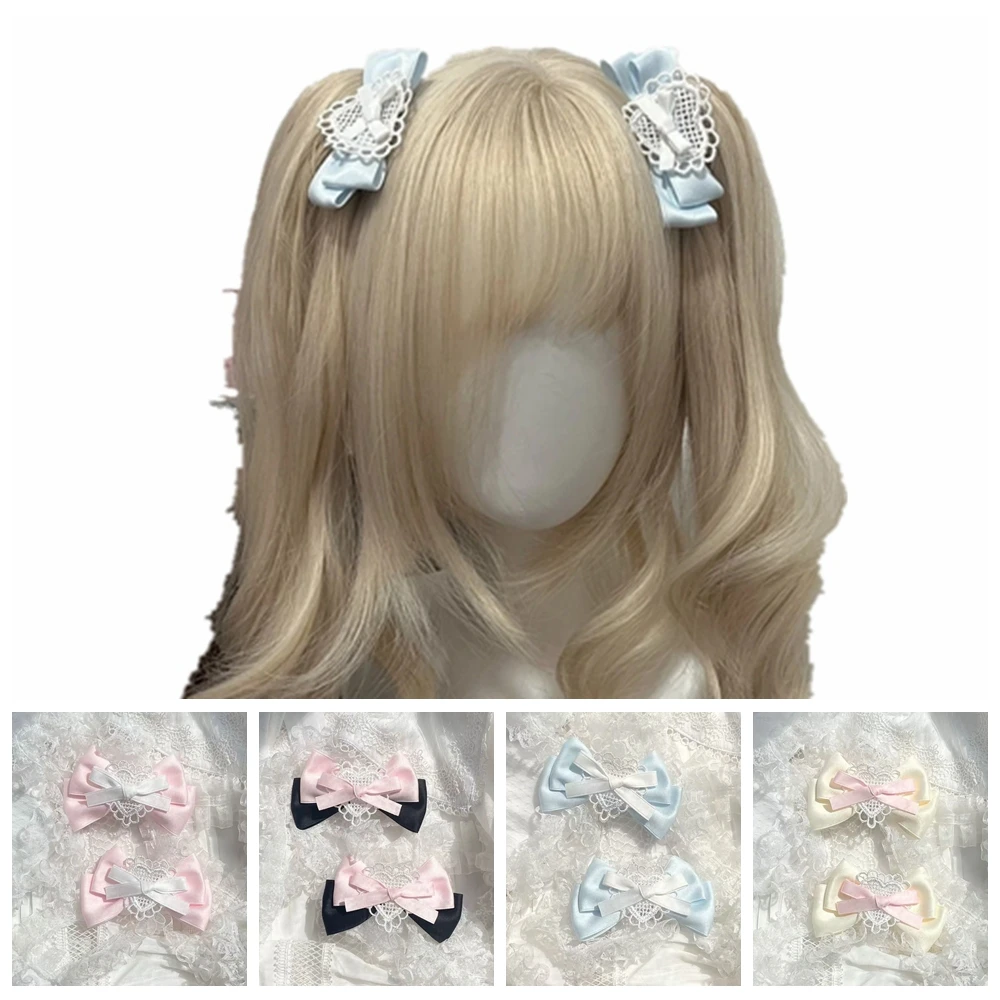 

Girls Blue Pink Water Color Lolita Bow Ribbon Hair Clip Elegant Sweet Hair Clip Pins Retro Headband Clips Hair Accessories