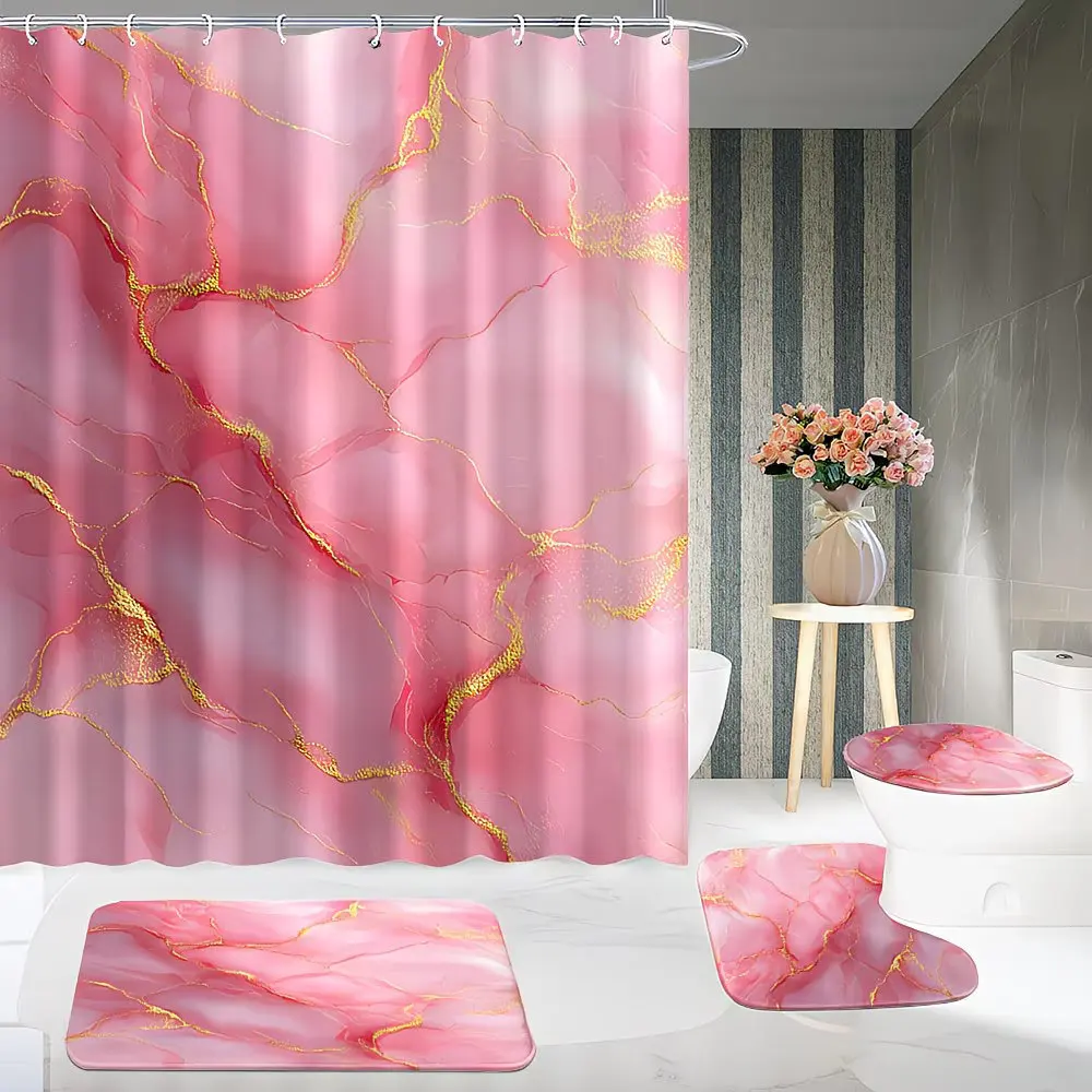 

1/3/4pcs Shower Curtain 3D Print Polyester Curtain for Bathroom Decor 4pcs Set Toilet Seat Cover Bathroom/U-shaped Floor Mat