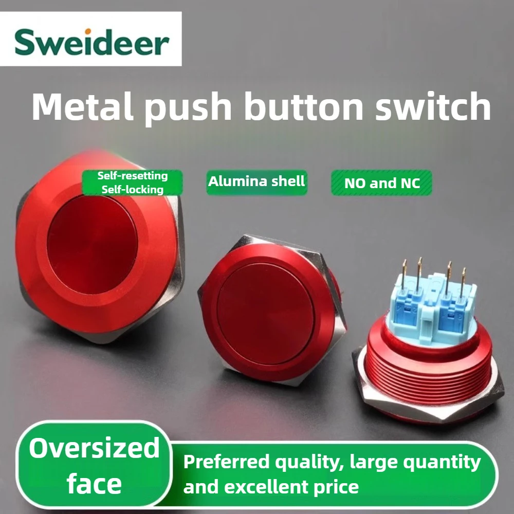 30mm 40mm Metal Button Switch Oversized Aluminum Oxide Red Self Resetting/Self-locking NO/NC Waterproof/dustproof Start Button