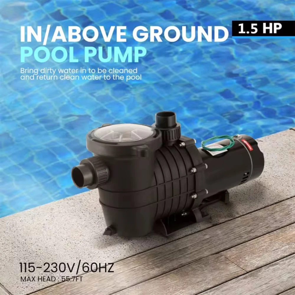 2HP Swimming Pool Filter Pump Motor W/Strainer Hi-Flo Aquarium Water Pumps For Ground Pool Purifier Water Circulation Pool Pump