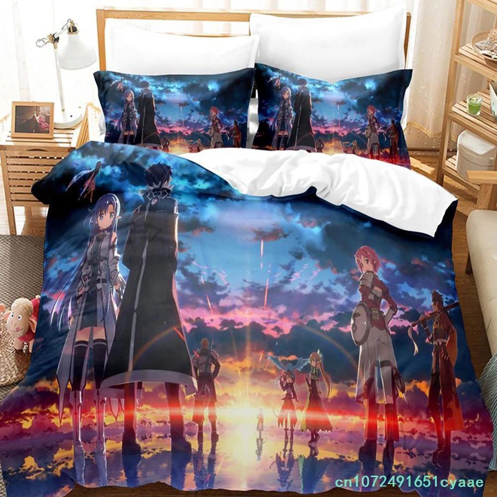 New Sword Art Online II Bedding Set Cartoon Anime three-piece Set Adult Kid Bedroom Duvetcover Sets 3D Kawaii Roupas De Cama