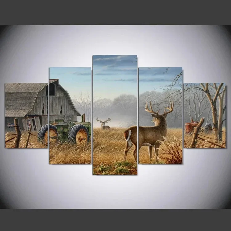 

Art Decoration 100CM High Definition Decorative Painting Printing Poster 5-piece Evening Deer Home Decoration Mural Painting