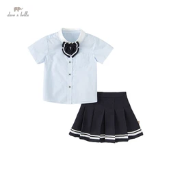 DBK2221132 Dave bella summer 24M-11Y  girls cartoon letter clothing sets children lovely suits high quality clothes girls outfit