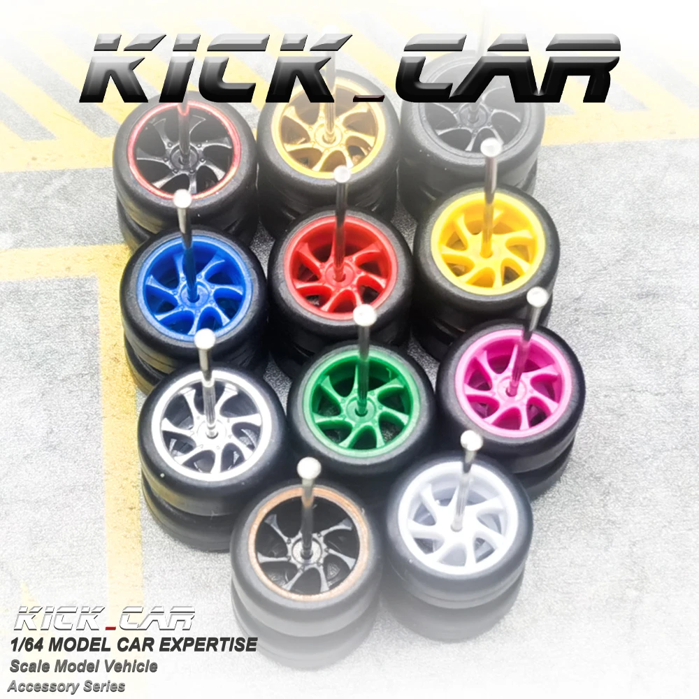 KICARMOD 1/64 ABS Wheels with Rubber Tire Various Styles Modified Parts 11mm Diameter For Model Car Racing Vehicle Toy Hotwheels