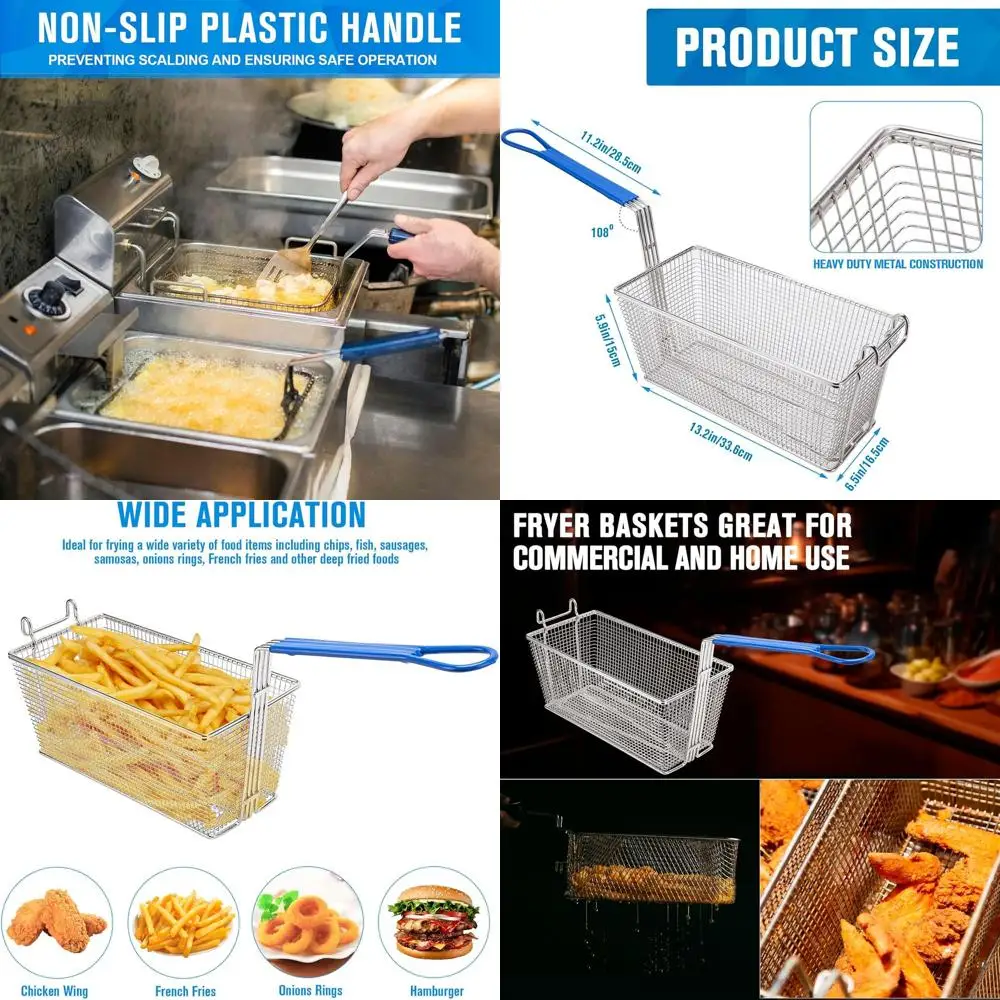 

13.2 Dual Stainless Steel Frying Baskets with Handles for Commercial Deep Fryers