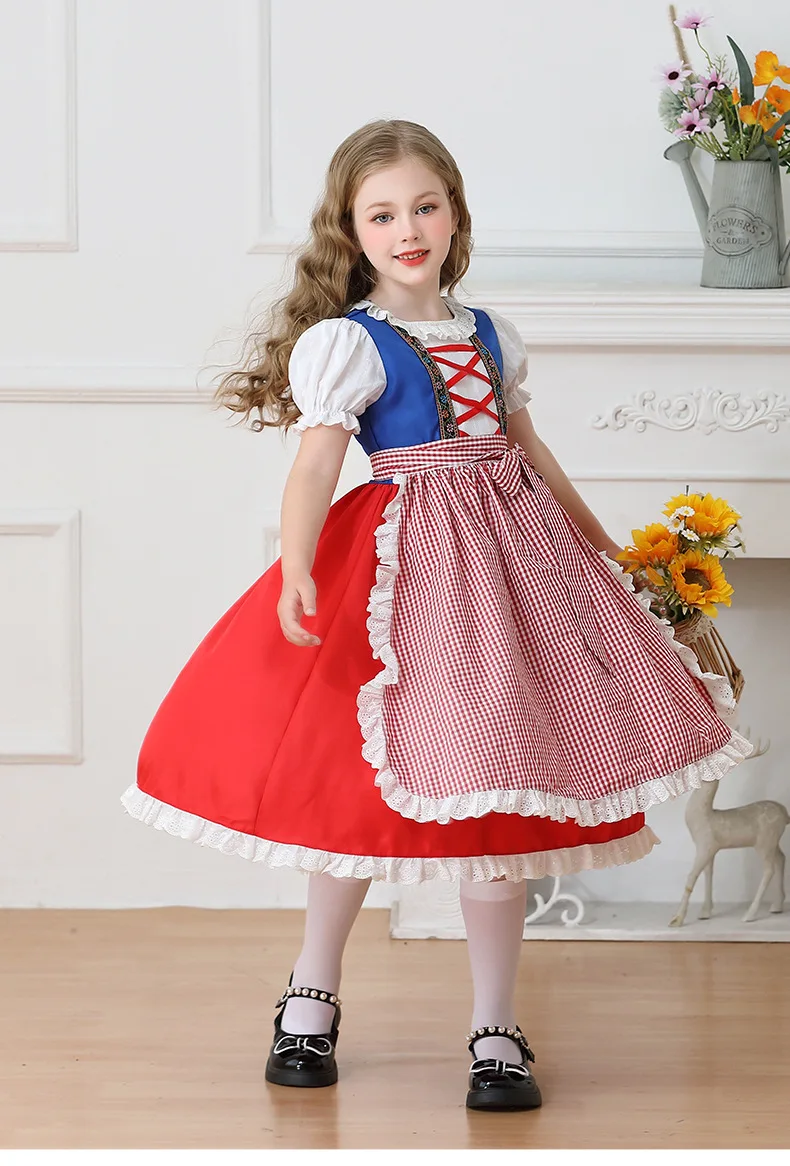 Kinder Karnevalskostüm München Oktoberfest Mädchenkostüm Klassisches Alpen-Landkostüm Mädchen Paradekostüm Cosplay Festliches Kleid Party – Detail 6