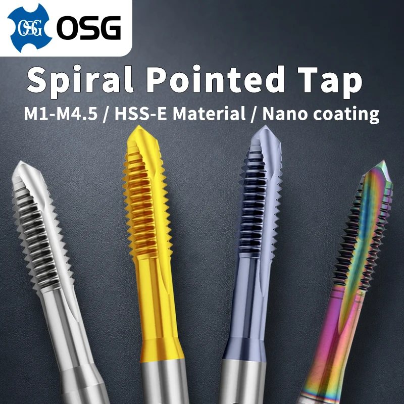 Japan OSG HSSE Spiral Pointed Tap M1-M4.5 Machine Screw Thread Tap For through Hole Tap Without/TIN/DLC/TICN Coating