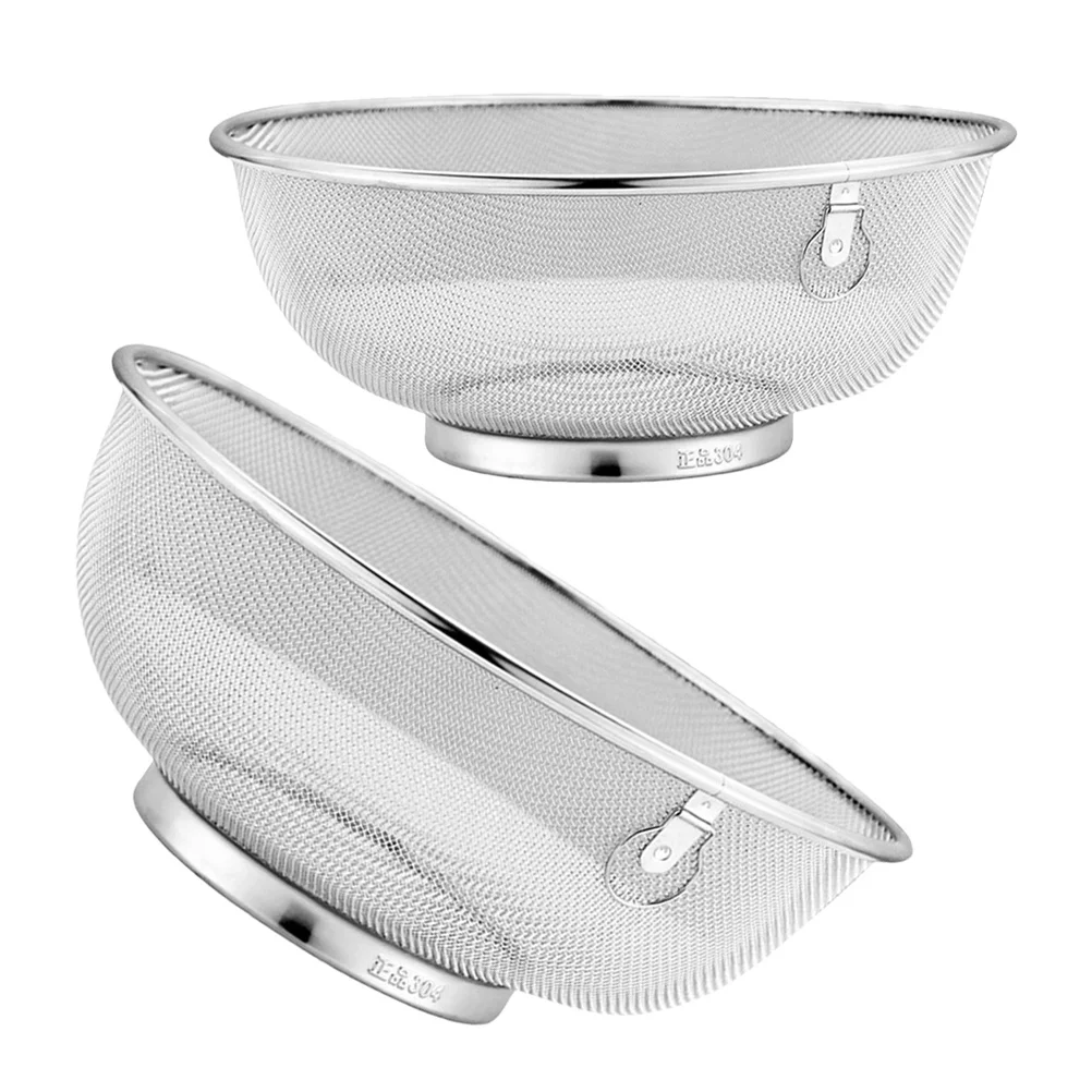 

2Pcs Fine Mesh Strainer Bowl Stainless Steel Kitchen Colander Filtering Soy Milk Oil Residue Rice Strainer Multi Purpose Basket