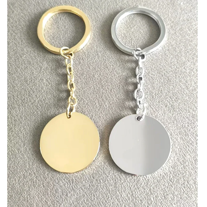 10pcs 304 stainless steel 25mm Round Pendant Hang Charms keychain Mirror Polish Key chains