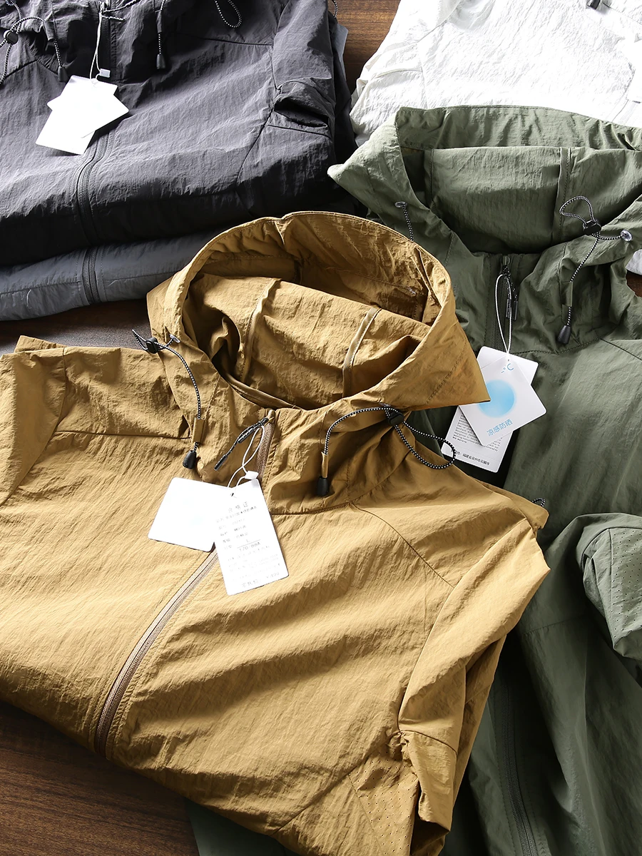 

Unisex Ice Sensation Comfortable UPF50 Waterproof Summer Color Anti-Wrinkle Texture Hooded Sun Protection Jacket Coat