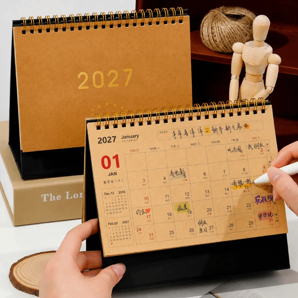 Creative Multi-function 2027 Desk Calendar Standing Monthly Layout Coil Calendar Agenda Organizer Home Office