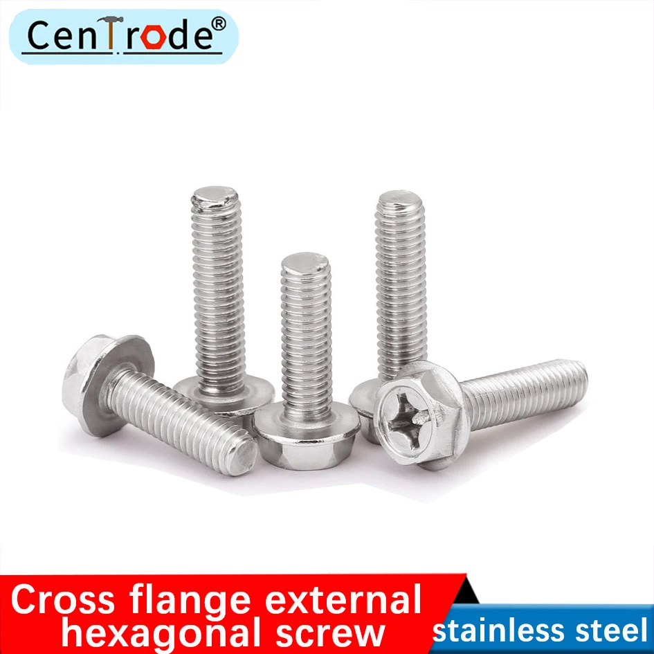 304 Stainless Steel Cross Flange Screw Outer Hexagon Flange Anti-slip Bolt M4M5M6