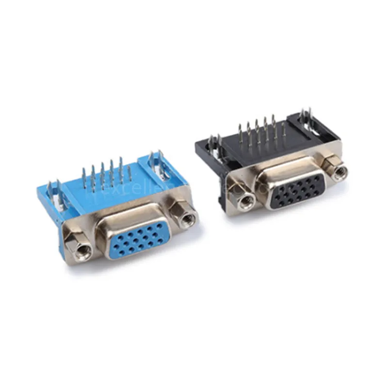 5Pcs Black/Blue DR15 D-SUB Right Angle 15 Pin Female VGA Type 8.89 PCB Connector 3 Rows Socket Plug