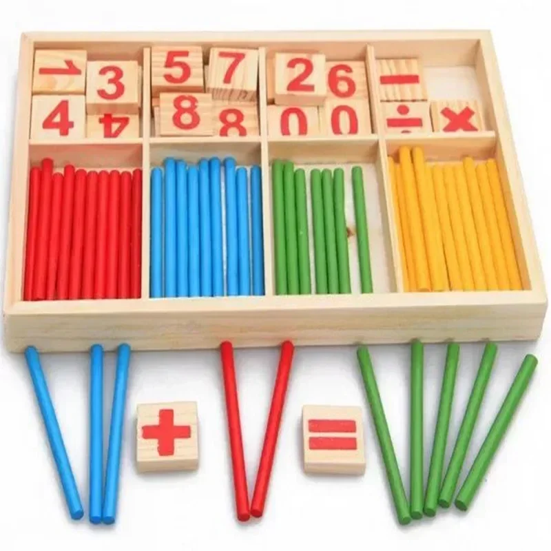 1 conjunto crianças brinquedos de matemática de madeira colorido contagem varas calcular jogo crianças número cognição aprendizagem educação montessori brinquedos