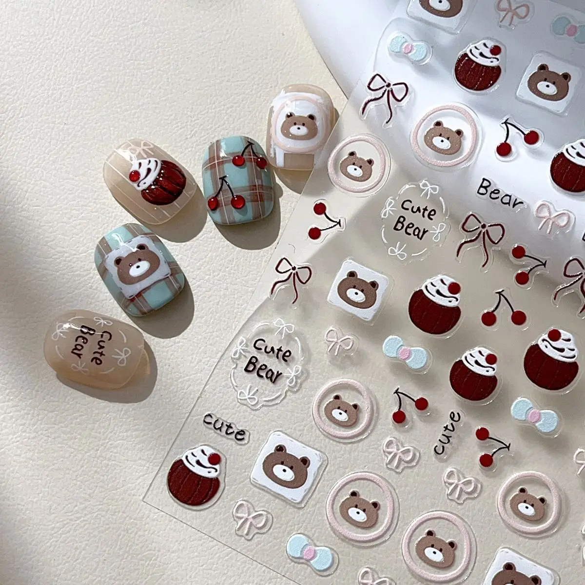 3D Embossed Line Art Cake Bear Cartoon Scrapbooking Stickers Cute Waterproof Self Adhesive for DIY Nail Art Water Bottle Decal