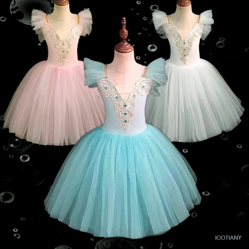 

Girls Professional Ballet Tutu Long Dress Children White Swan Ballet Dress Performance Dance Ballerina Costume Children For Girl