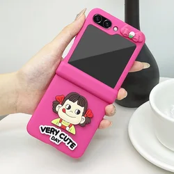 For Samsung Galaxy Z Flip 7 6 5 4 3 5G Fashion Cute Japanese Cartoon Girl Bowknot Rose Red Hinge Matte Shockproof Case Cover