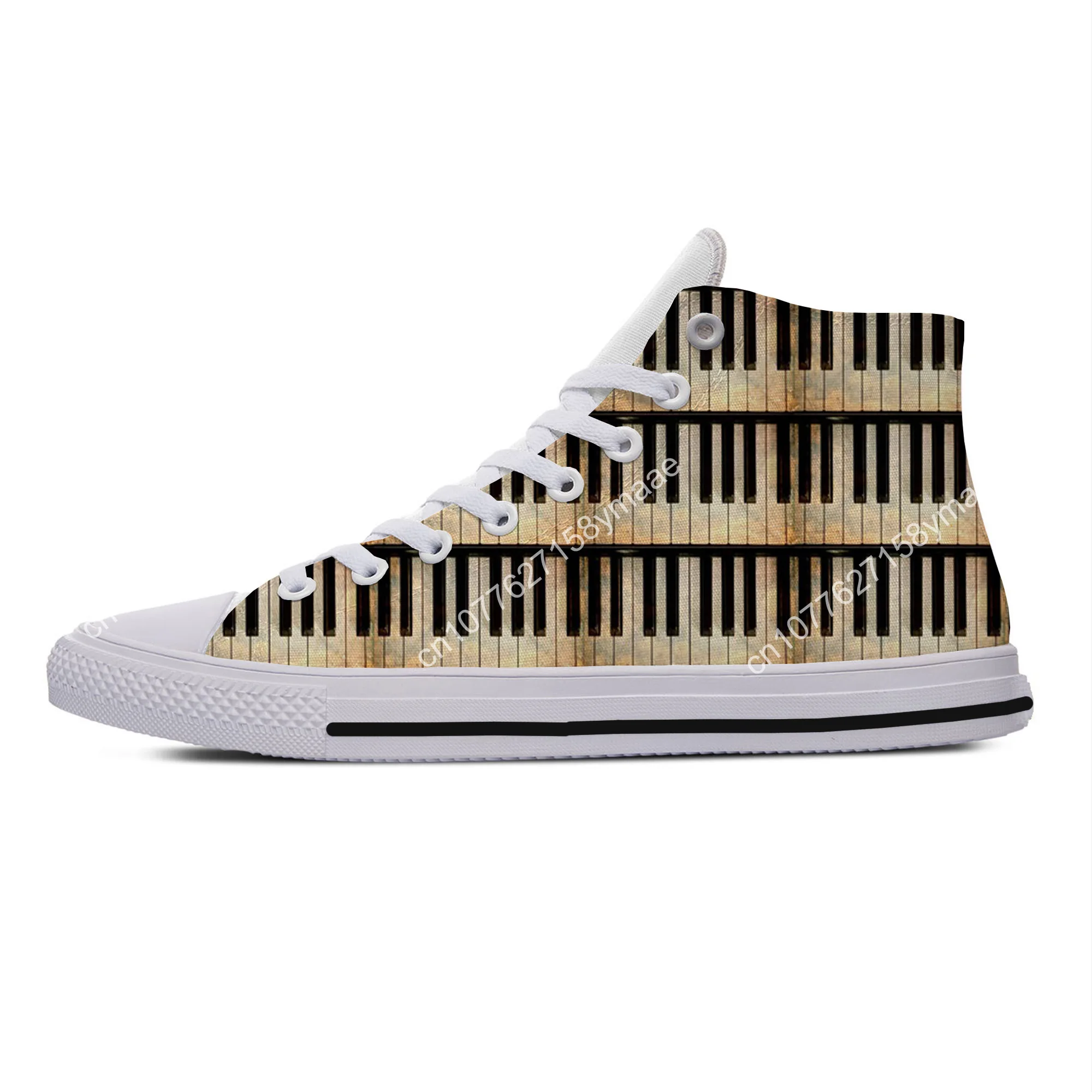Vintage Piano Keyboard Note Broken Retro Novelty Design Lightweight High Top Canvas Shoes Men Women Casual Breathable Sneakers