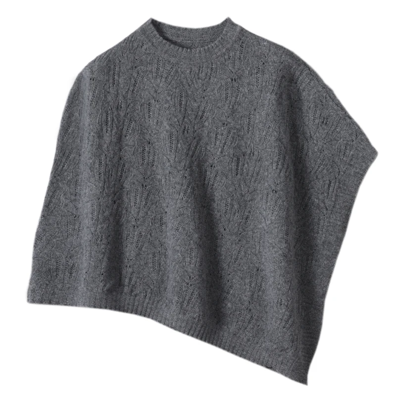 Autumn Winter 100% Wool Loose Round Neck Pullover Shawl for Women New Thickened Warm Knitted Hollow Cape Outerwear