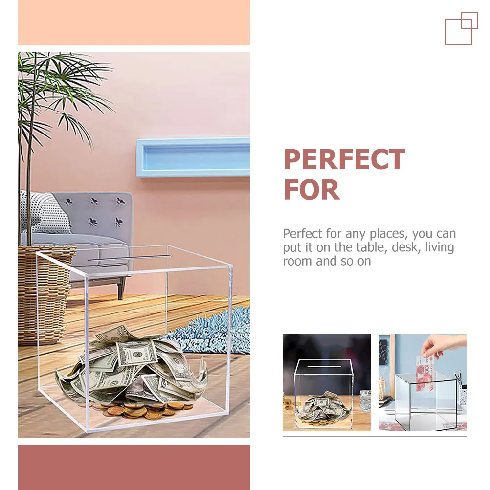 

1Pc Clear Acrylic Piggy Bank Transparent Savings Jar Coin Storage Box Creative Gift For Kids And Adults Money Saving Box