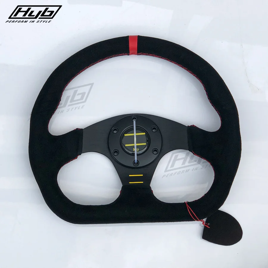 13Inch Suede Leather Steering Wheel D Shape Black JDM Gaming Drift Tuning Steering Wheel