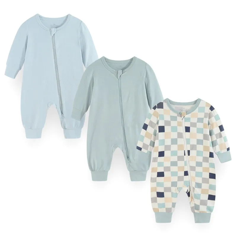 3 Pieces Bamboo Cotton Baby Boy Clothes 0-24M Two Way Zipper Newborn Baby Girl Clothes Solid Color Long Sleeve Autumn Print