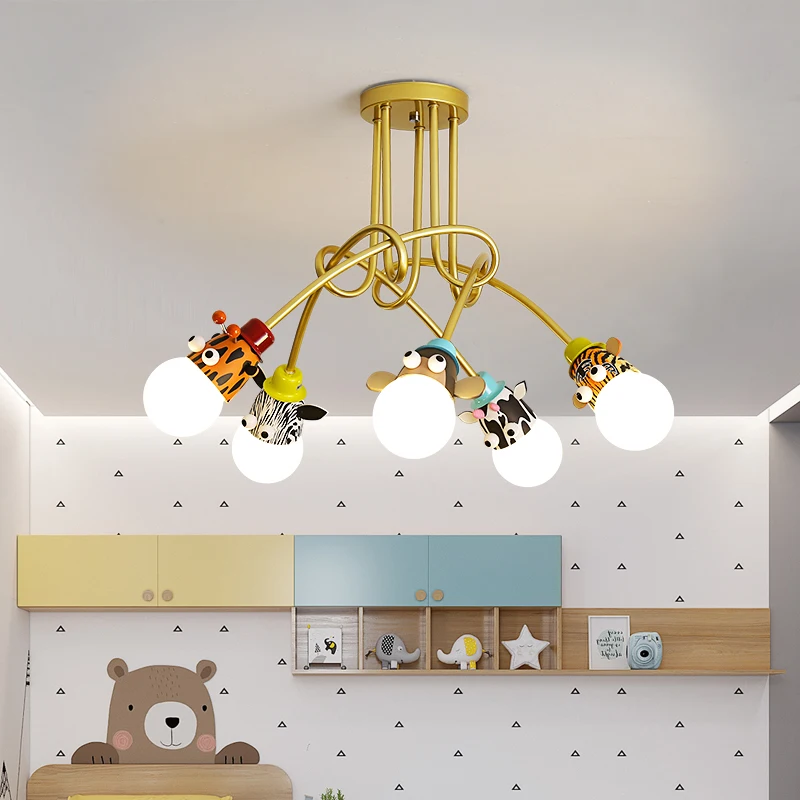 

Cartoon Animal Ceiling Lamps Monkey Zebra Tiger Giraffe Metal Sconces Children's Bedroom Chandelier Light Kids Nursery Room