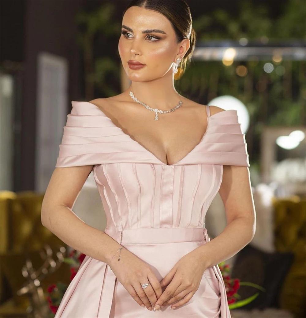 Evening Ball Dress Saudi Arabia Satin Draped Pleat Ruched Homecoming A-line Off-the-shoulder Bespoke Occasion Gown Long Dresses