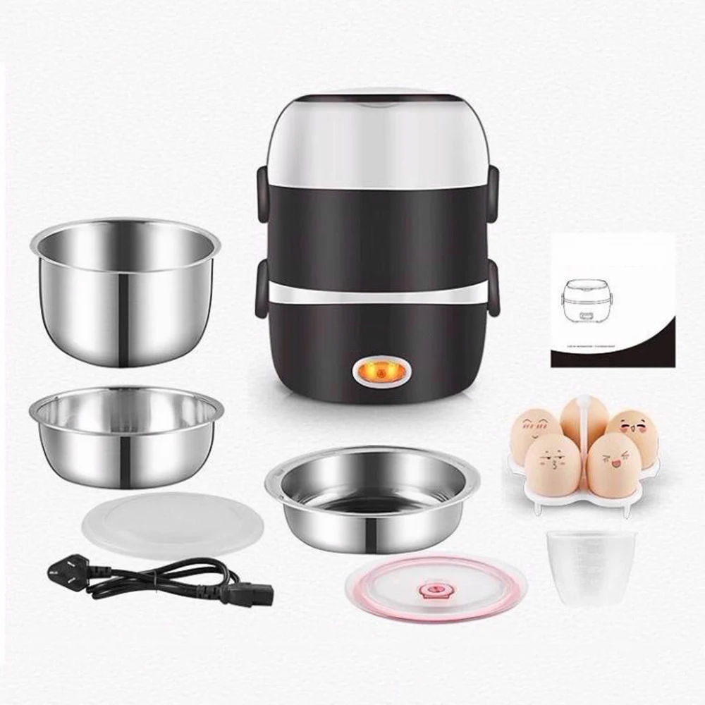 Electric Lunch Box Three layers Stainless Steel Heating Rice Office Worker Plug In Electric Heating Thermal Insulation Lunch Box