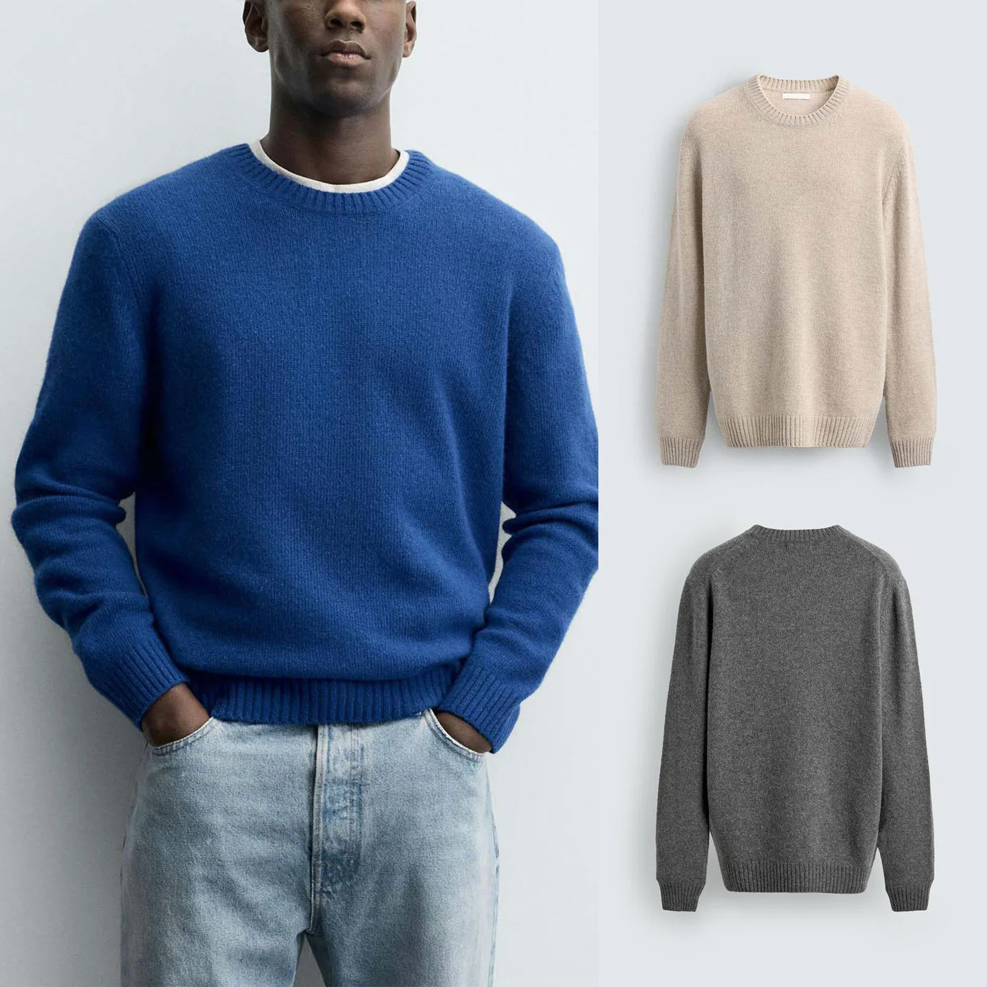 

Autumn Winter Men's Knitted Long Sve Slim Fit Straight Legged T-irt College Sle Ribbed Decorative Layer Casual Wear