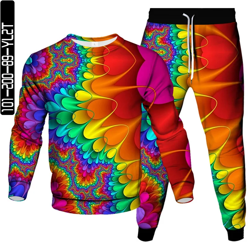 

Colorful Tie Dye Vortex Pattern Print Men Fashion Clothing Suit Male Sweatshirt Jogging Pants Sport 2 Piece Set Unisex Tracksuit