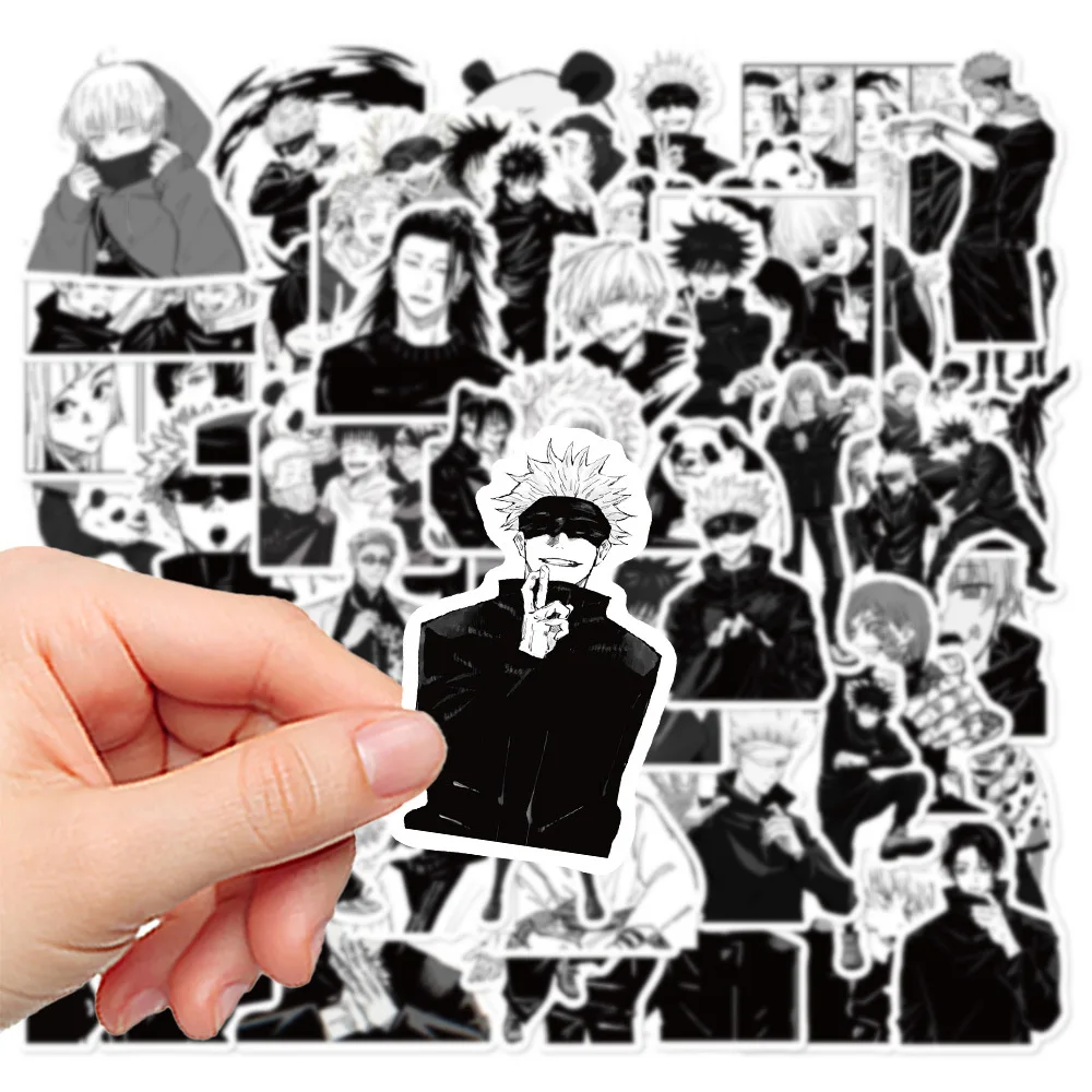 

10/50pcs Black White Jujutsu Kaisen Stickers Anime Decals Gojo Yuji Itadori Satoru Phone Laptop Waterproof Stickers Kids Gift