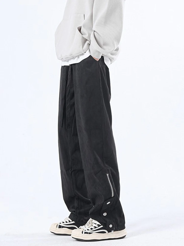 Casual Pants Men's American-Style Black Loose Straight Trousers Fashion Suede Breasted High Street Sense Four Seasons Universal