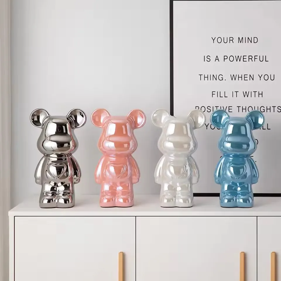 European Electroplating Ceramic Bear Doll Animal Ornaments Home Desktop Decoration Living Room Decoration Decorative Figurines
