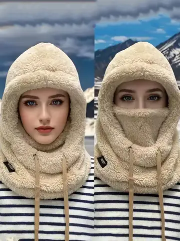 Warm Thermal Windproof Balaclava Ski Hood Motorcycle Face Cover Polar Fleece Adjustable Cycling Neck Cover Full Face Mask Winter
