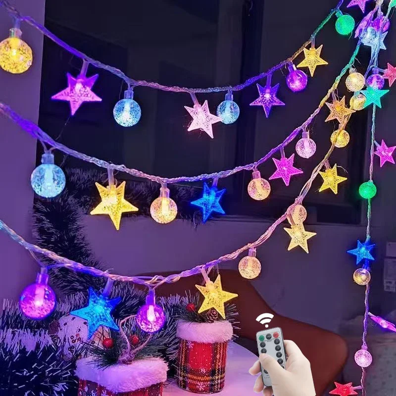 

1.5m-50m Star Snowflakes Ball String Lights Outdoor Garland Fairy Lights Christmas Decoration Party New Year Home Holiday Decor