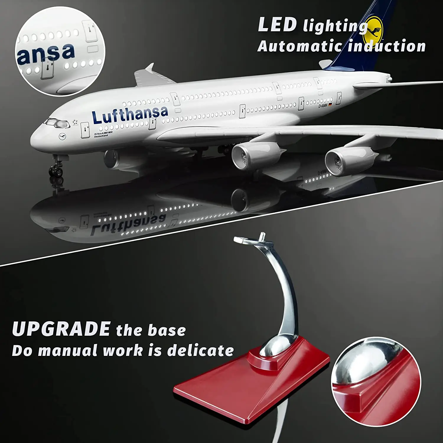 Imagem -02 - Lufthansa-avião Modelo Grande com Luz Led 380 Modelos de Avião Avião Diecast Coleção ou Presente Escala 1:160