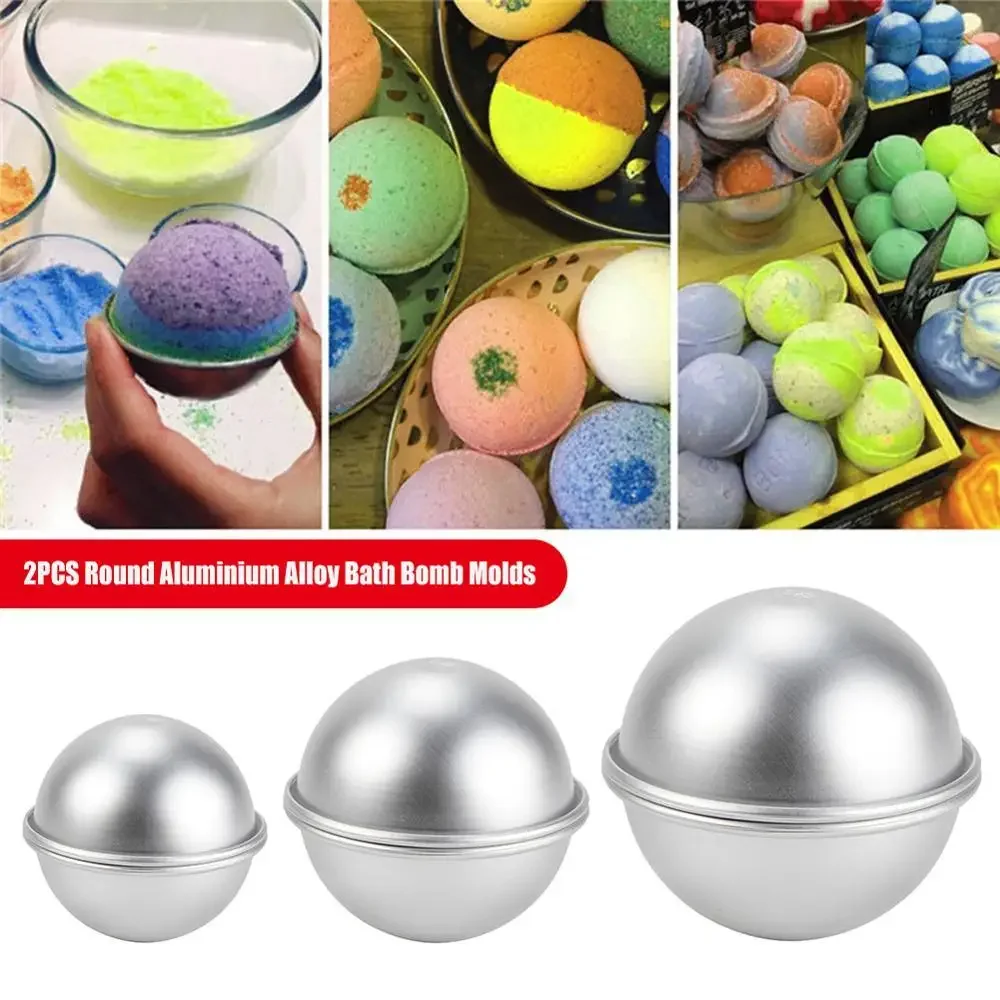 2Pcs/set Round Aluminium Alloy Bath Bomb Molds DIY Tool Bath Bomb Salt Ball Homemade Crafting Gifts Semicircle Sphere Mold Metal