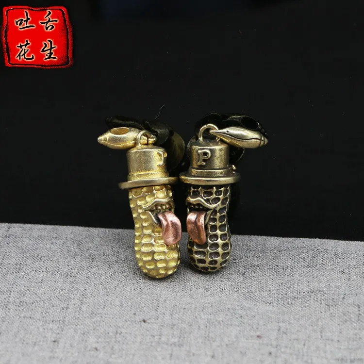 fengshui Pure Copper Key Chain for Car Waist hanging, Spit Out Tongue, Brass Evil Bag handing