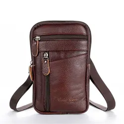 Men's Leather Crossbody Bags Waist Packs Phone Pouch Bags Male Small Chest Shoulder Belt Bag